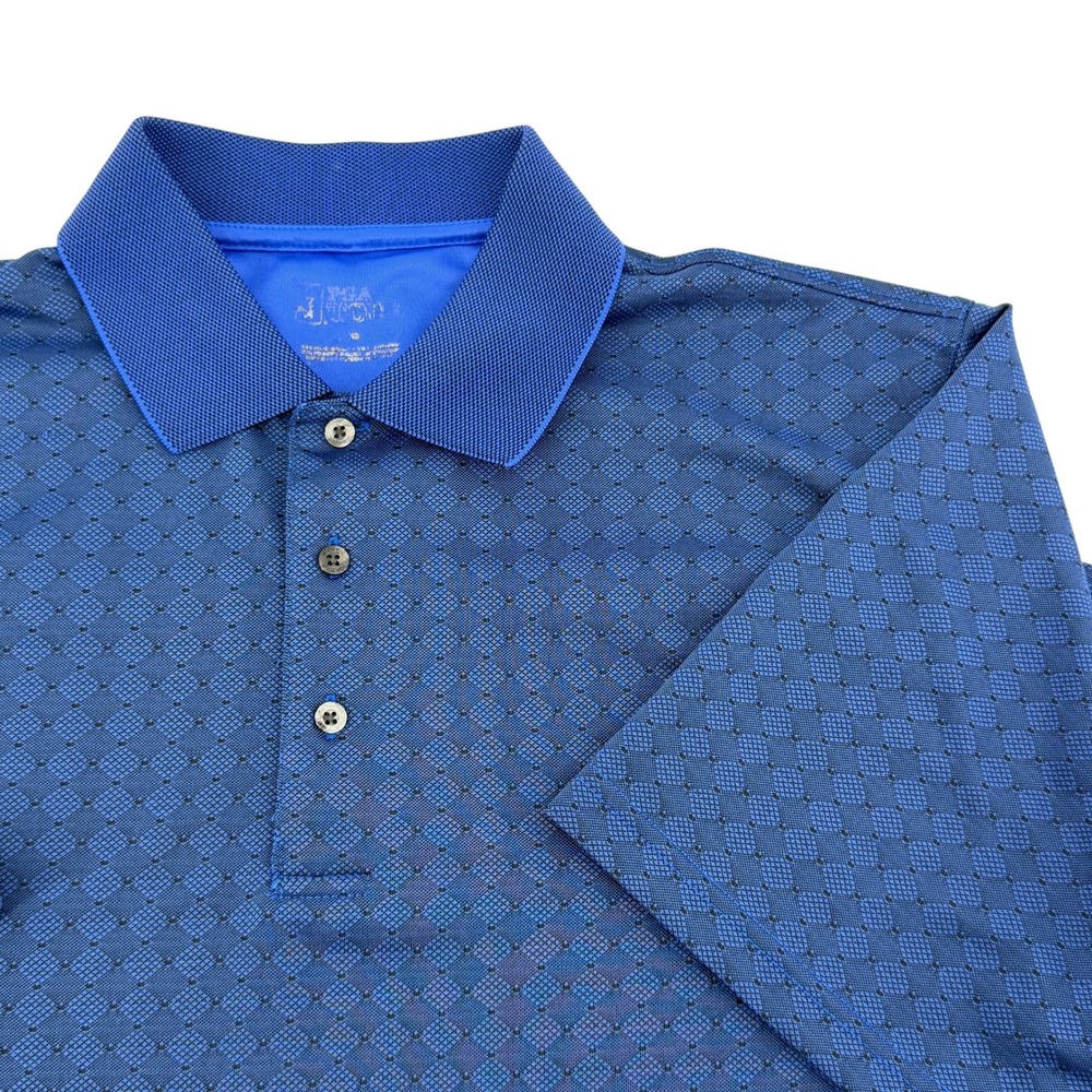 PGA Tour Polo Men L Blue Polyester Geometric Diamond Short Sleeve Golf Shirt